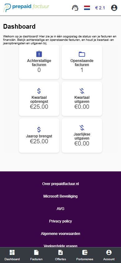 Mobiele weergave van Prepaidfactuur